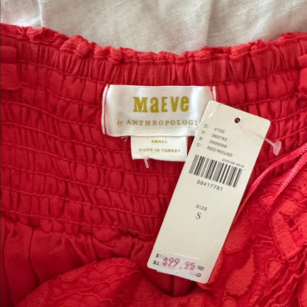 NWT Maeve Anthropologie Strapless Red Lace Tiered Mini Dress Size Small - Picture 5 of 15